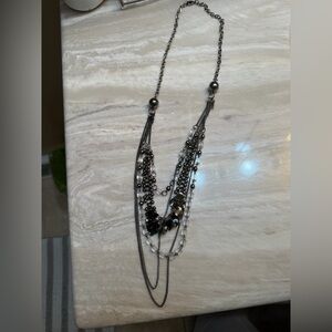 Elegant Silver and Black Layered Necklace